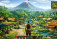 Karakter utama dalam game open world Indonesia menjelajahi desa virtual dengan pemandangan alam dan budaya Nusantara yang kaya.