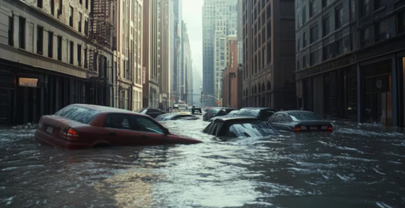 Banjir perkotaan di kota besar akibat curah hujan ekstrem dan kenaikan permukaan laut.
(Foto: Freepik)