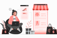 Ilustrasi pelaku UMKM memanfaatkan platform digital untuk meningkatkan penjualan online.