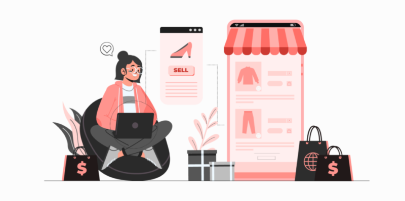 Ilustrasi pelaku UMKM memanfaatkan platform digital untuk meningkatkan penjualan online.