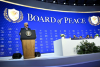 Presiden Amerika Serikat Donald Trump menyampaikan pidato saat peluncuran Board of Peace, sebuah inisiatif diplomasi global yang digagas Amerika Serikat.
(Foto: AFP)