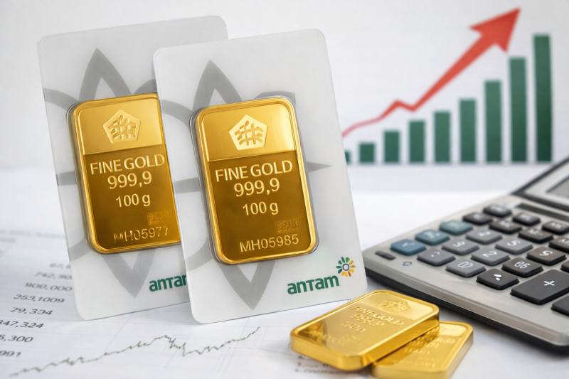 Ilustrasi harga emas Antam hari ini (14 Januari 2026), menunjukkan tren positif pasar logam mulia.
Sumber: Ilustrasi HD yang dibuat khusus (AI Generated)