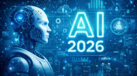 Ilustrasi kecerdasan buatan (AI) yang menggambarkan pesatnya perkembangan teknologi digital di awal 2026.