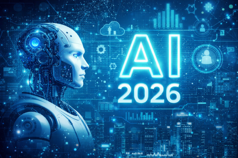Ilustrasi kecerdasan buatan (AI) yang menggambarkan pesatnya perkembangan teknologi digital di awal 2026.