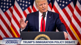 Donald Trump membahas kebijakan migrasi AS di Washington Journal 17 Januari 2026.
(Generated by DALL·E 3 via OpenAI.)