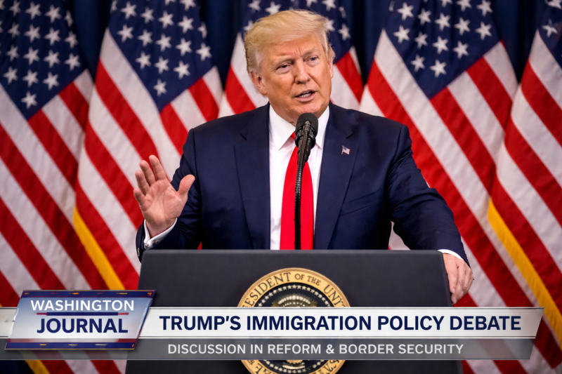 Donald Trump membahas kebijakan migrasi AS di Washington Journal 17 Januari 2026.
(Generated by DALL·E 3 via OpenAI.)