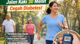 Seorang perempuan melakukan aktivitas jalan kaki di taman sebagai olahraga ringan yang efektif membantu mengontrol gula darah dan menurunkan risiko diabetes.