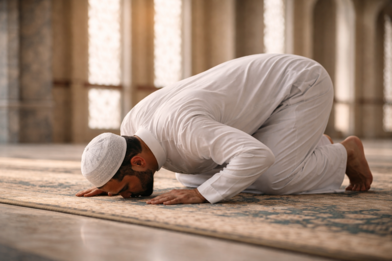 Ilustrasi ini menggambarkan pentingnya memperhatikan waktu-waktu sholat agar ibadah sesuai syariat, seperti menghindari sholat sunnah di waktu haram.