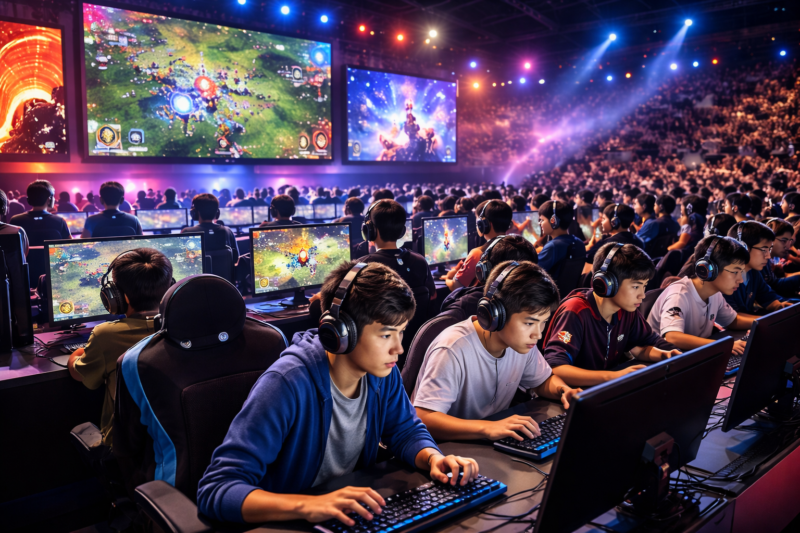 Peserta remaja berkompetisi di turnamen esports Jakarta 2026, menampilkan Mobile Legends, Valorant, dan Free Fire dengan semangat tinggi.