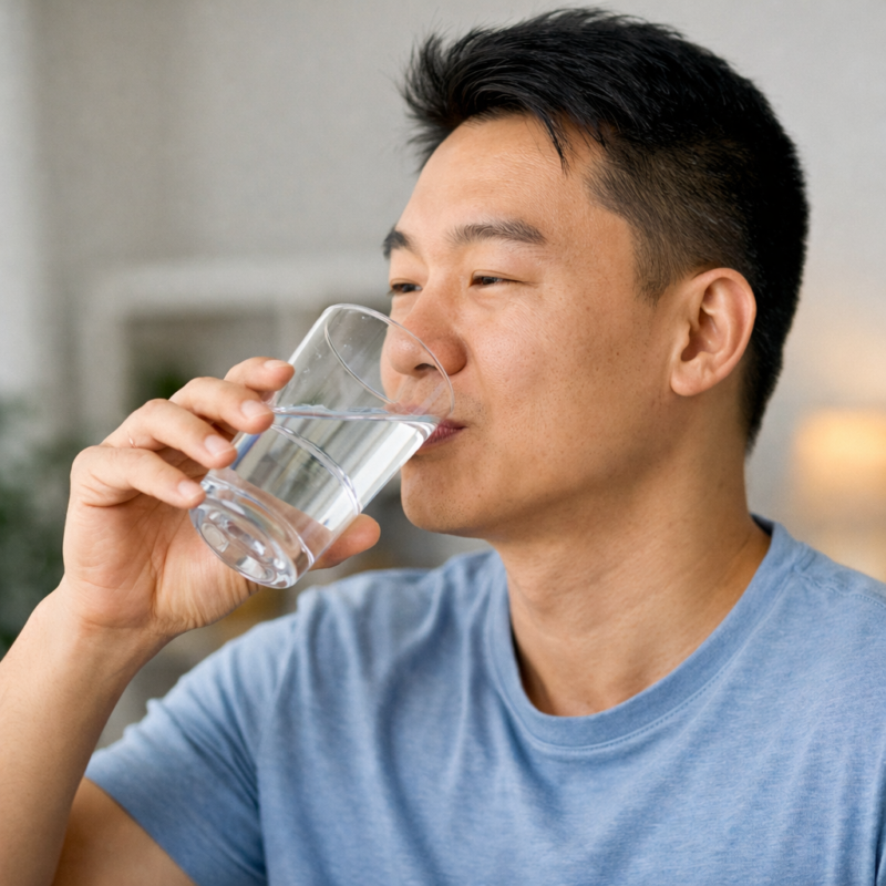 Minum air putih secara cukup setiap hari penting untuk mencegah dehidrasi dan menjaga fungsi ginjal.