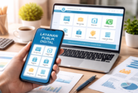 Ilustrasi digitalisasi layanan publik yang memudahkan masyarakat mengakses berbagai layanan administrasi pemerintahan secara online.