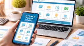 Ilustrasi digitalisasi layanan publik yang memudahkan masyarakat mengakses berbagai layanan administrasi pemerintahan secara online.