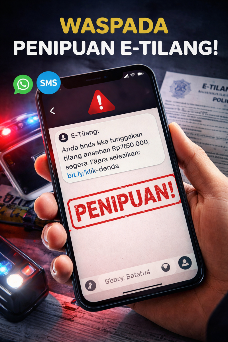 Waspada penipuan e-tilang via WhatsApp dan SMS, pastikan hanya mengakses tautan resmi ETLE Polri.