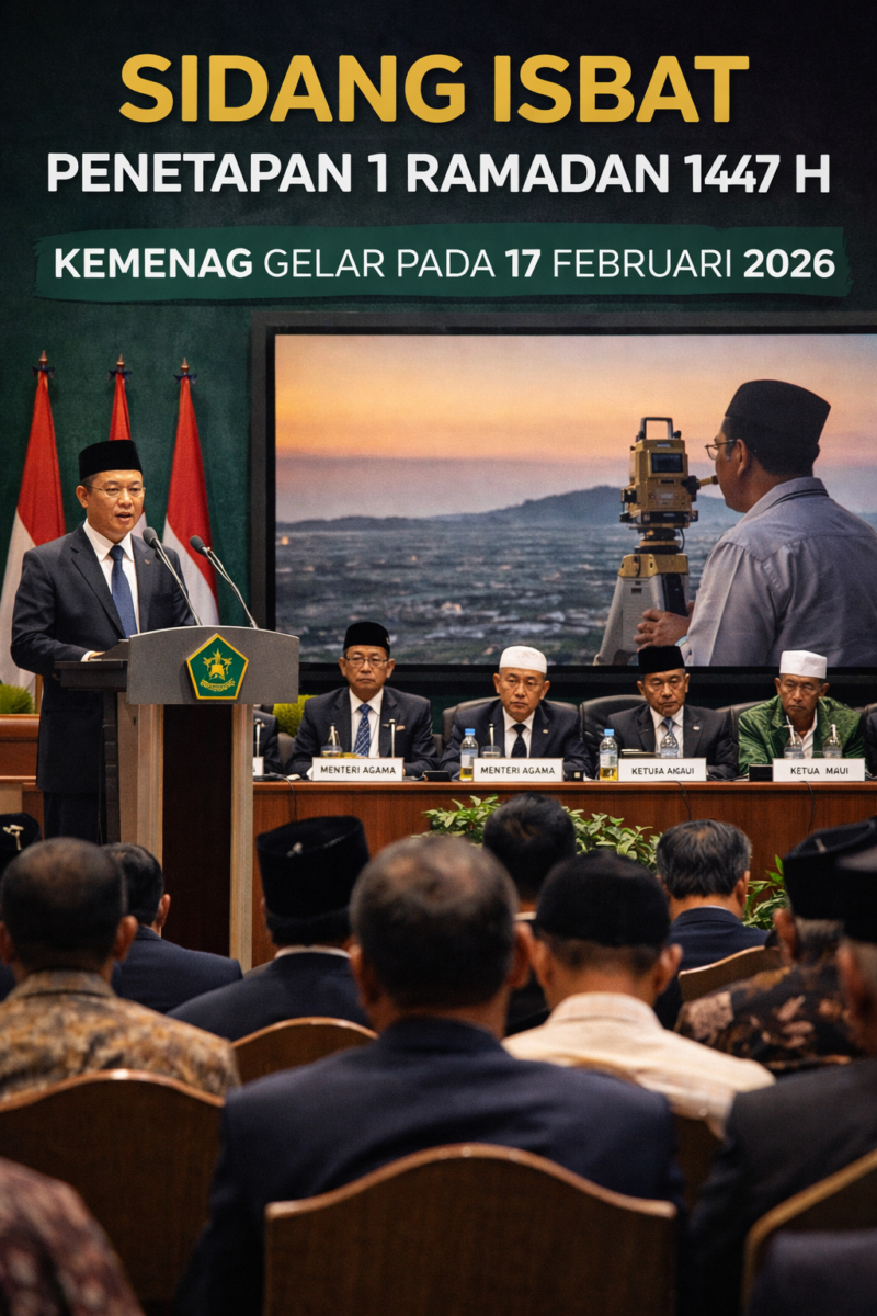 Ilustrasi Kemenag menggelar sidang isbat 1 Ramadan 1447 H untuk menentukan awal puasa, dengan melibatkan ormas Islam dan pakar falak.