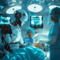 Robot medis AI berkolaborasi dengan dokter dalam operasi jantung, menampilkan inovasi teknologi medis canggih.