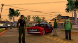 Screenshot GTA San Andreas menampilkan karakter CJ di kota Los Santos, ilustrasi untuk update dan modifikasi terbaru GTA SA 2026.