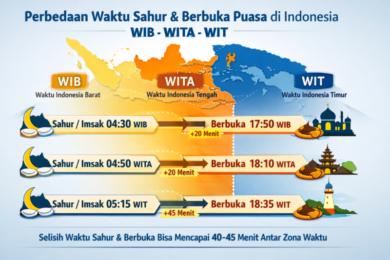 Selisih Waktu Berbuka dan Sahur di Indonesia Dipengaruhi Zona Waktu