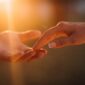 Newlyweds hands affectionate touch each other