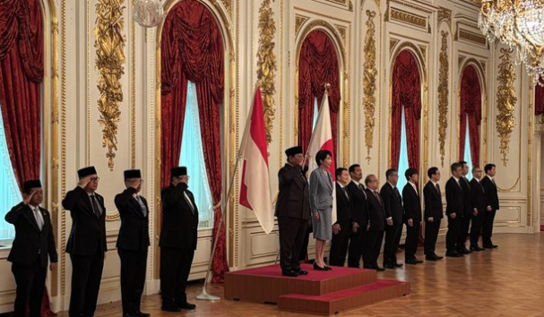 Presiden Prabowo disambut upacara kenegaraan di Istana Akasaka saat bertemu dengan PM Jepang Sanae Takaichi. (Firda/detikcom)