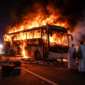 Ilustrasi bus jemaah umrah terbakar di perjalanan menuju Madinah.