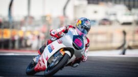 Veda Ega Pratama pada kualifikasi Moto3 Amerika Serikat di Sirkuit Austin hari Sabtu (28/03/2026) malam WIB. (Honda Team Asia)