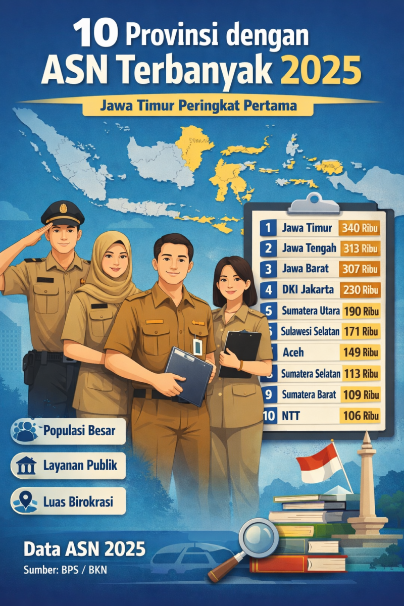 10 Provinsi dengan ASN Terbanyak 2025: Jawa Timur Duduki Posisi Puncak