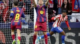 Hasil pertandingan Liga Champions 2025-2026 memastikan Atletico Madrid dan Paris Saint-Germain melaju ke babak semifinal.(AFP/OSCAR DEL POZO)