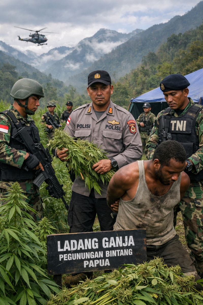 Satgas TNI-Polri Temukan Ladang Ganja Siap Panen di Pegunungan Bintang (ilustarsi AI)