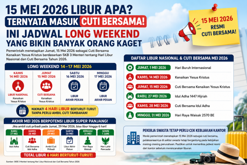 15 Mei 2026 Libur Apa? Ternyata Masuk Cuti Bersama, Ini Jadwal Long Weekend yang Bikin Banyak Orang Kaget.( Poto : chatGPT ).