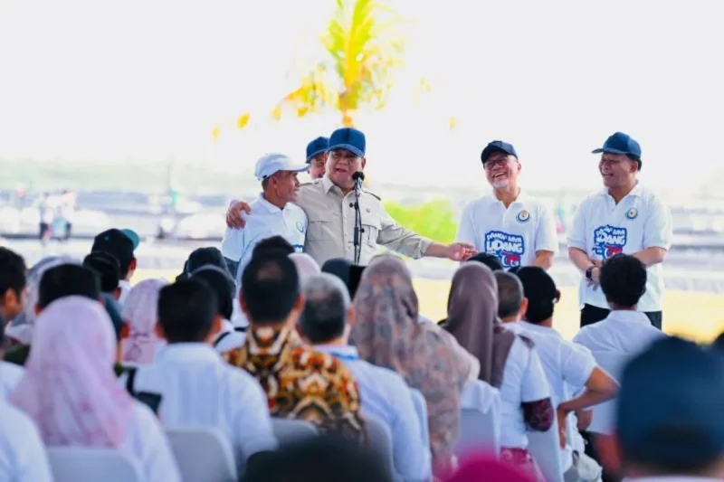 Presiden Prabowo Subianto saat di acara Budi Daya Udang Berbasis Kawasan ( Poto : ANTARA ).