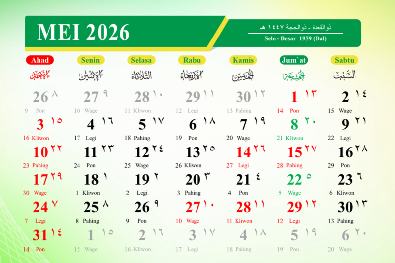 Kalender Mei 2026. Jadwal Idul Adha 2026 Menurut Kalender Hijriyah Kemenag 2026.(Tangkap layar Kalender Hijriyah Kemenag 2026)