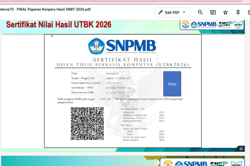 Cara Melihat Nilai SNBT 2026, Cek Sertifikat UTBK Sebelum Terlambat(Tangkapan layar dokumen SNPMB.)
