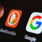 Ilustrasi aplikasi mesin pencari DuckDuck Go dan Google Search.( Poto : kompas.com )