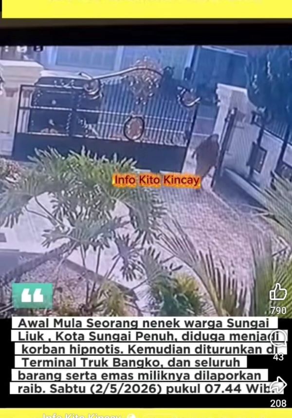 Tangkapan layar dari facebook Info Kito Kincai, terkait kasus dugaan korban hipnotis. --Ist/jambi-independent.co.id--