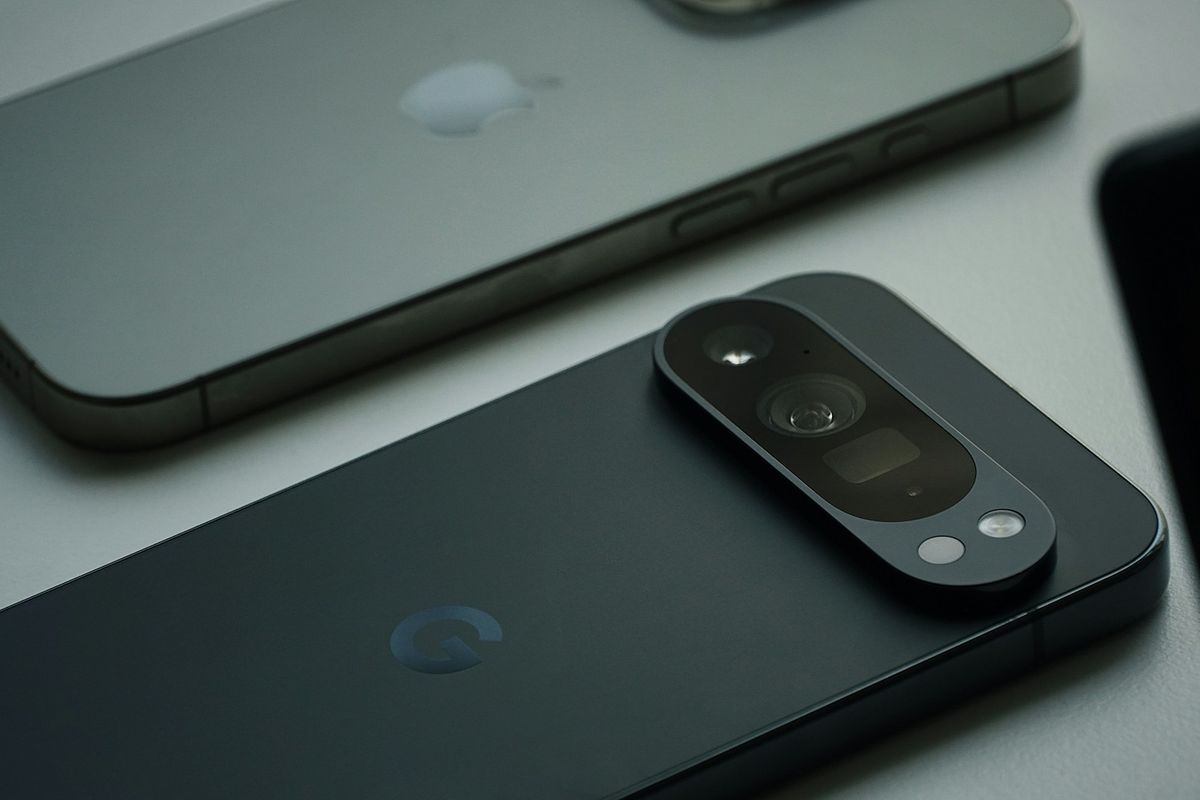 Ilustrasi HP Android Google Pixel dan iPhone.( poto : kompas.com )