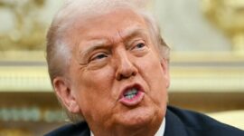Presiden AS Donald Trump memerintahkan penyelidikan terhadap perusahaan-perusahaan minyak besar setelah harga tak kunjung turun.(AFP/ANDREW CABALLERO-REYNOLDS)