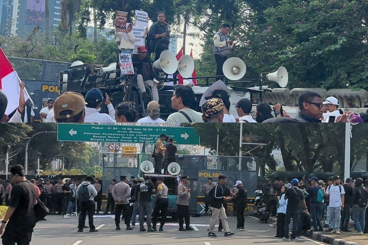 Pendukung dan penolak MBG turun ke kawasan Patung Kuda, Jakarta Pusat, Kamis (18/6/2026).( poto : kompas.com )