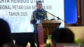 Ketua Umum KTNA Nasional Muhammad Yadi Sofyan Noor saat memberikan sambutan pada Rembug Utama KTNA tahun 2026, Jumat (19/6/2026). ( poto : ANTARA )