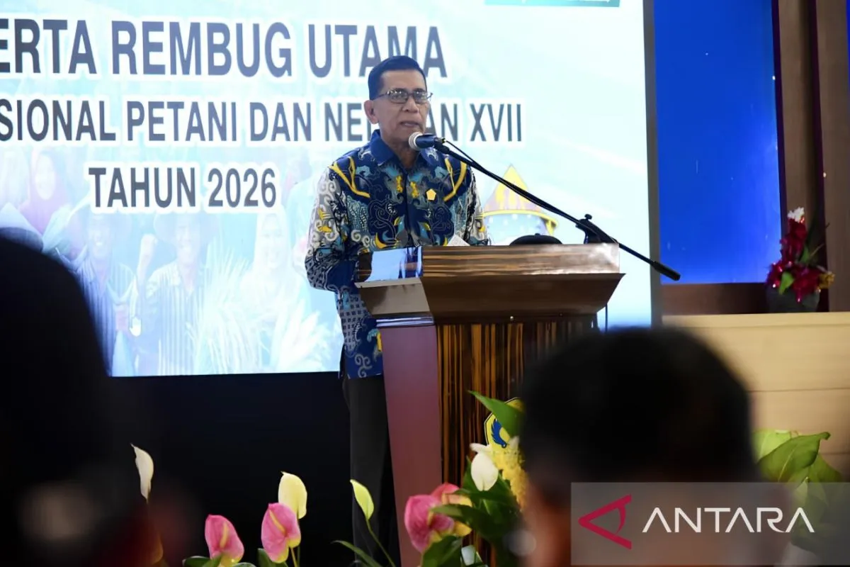 Ketua Umum KTNA Nasional Muhammad Yadi Sofyan Noor saat memberikan sambutan pada Rembug Utama KTNA tahun 2026, Jumat (19/6/2026). ( poto : ANTARA )