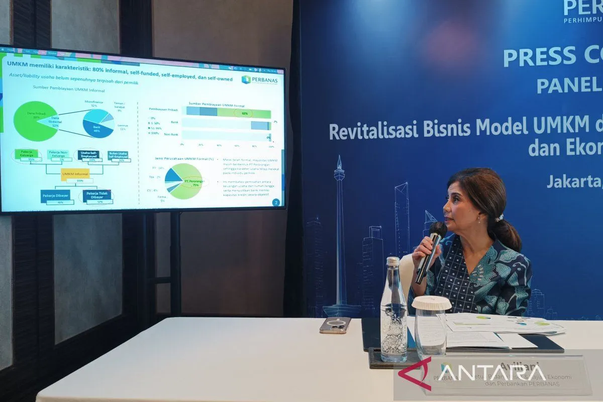 Ketua Bidang Riset dan Kajian Ekonomi Perbankan Perbanas Aviliani saat memaparkan hasil survei UMKM di Jakarta, Kamis (18/6/2026). ( poto : ANTARA )