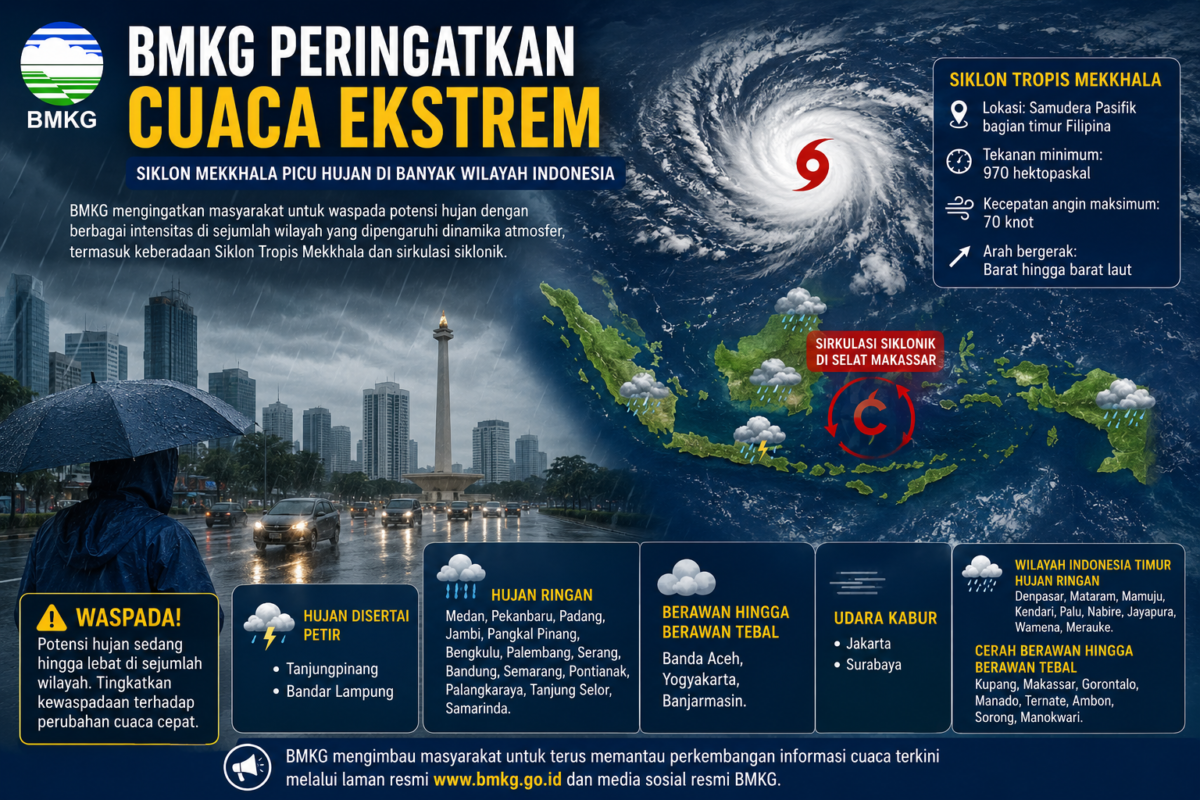 BMKG memprakirakan hujan ringan melanda sejumlah kota besar.( poto : chatGPT )