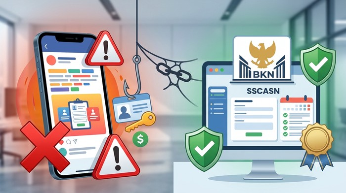 Ilustrasi waspada poster atau link hoaks pendaftaran CPNS. (Foto: Gemini AI)