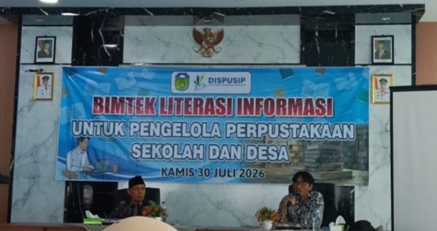 Bimtek Literasi Informasi bagi Pengelola Perpustakaan Sekolah dan Desa yang digelar Dinas Perpustakaan dan Kearsipan Kabupaten Tebo di Aula Dispursip Tebo, Kamis (30/7/2026).(poto: jambiprima.com).