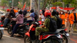 BEM Fakultas Hukum Universitas Jambi menyasar kawasan jalanan Telanaipura, Kota Jambi, pada Jumat (28/8/2026).(poto: oegopost.id).