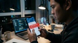 ilustrasi visual yang menggambarkan situasi di mana akses agen AI yang tidak sah terdeteksi dan diblokir pada aplikasi perbankan.(poto: AI).