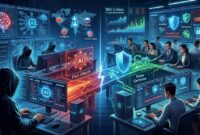 Ilustrasi persaingan siber: hacker lebih cepat memanfaatkan AI ketimbang tim keamanan yang tertinggal dalam merespons.(poto: AI).