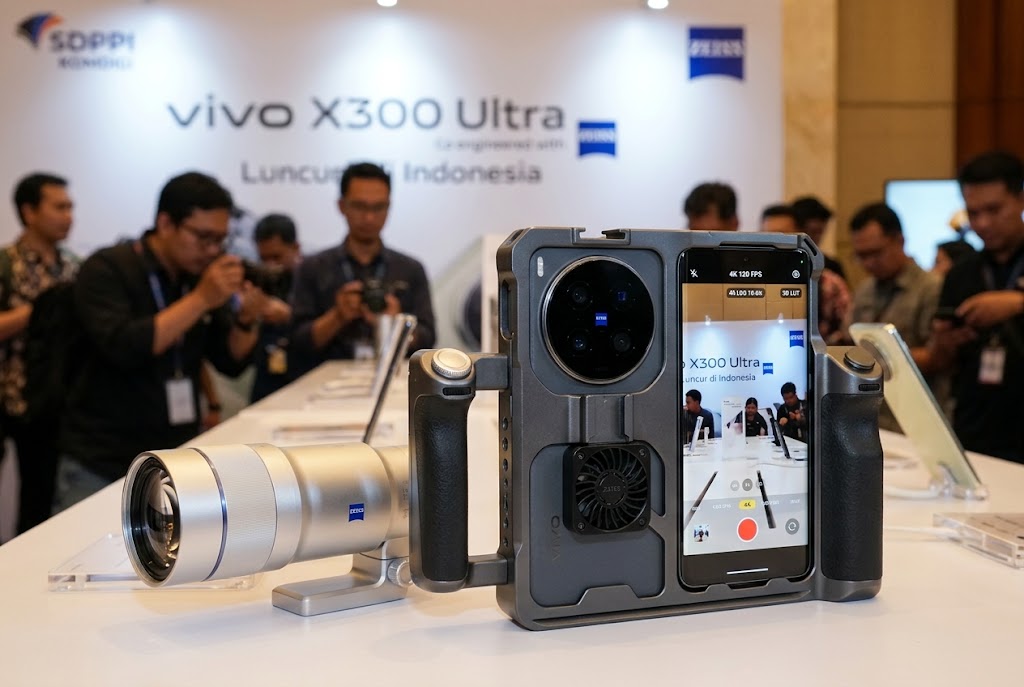 Ilustrasi: pameran vivo X300 Ultra di Indonesia, pamerkan aksesori kamera profesional Zeiss dan SmallRig.(poto: AI).