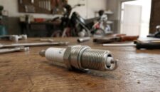 Ilustrasi busi motor di meja bengkel, komponen vital penentu tenaga mesin dan efisiensi bahan bakar kendaraan bermotor.(poto: oegopost.id).