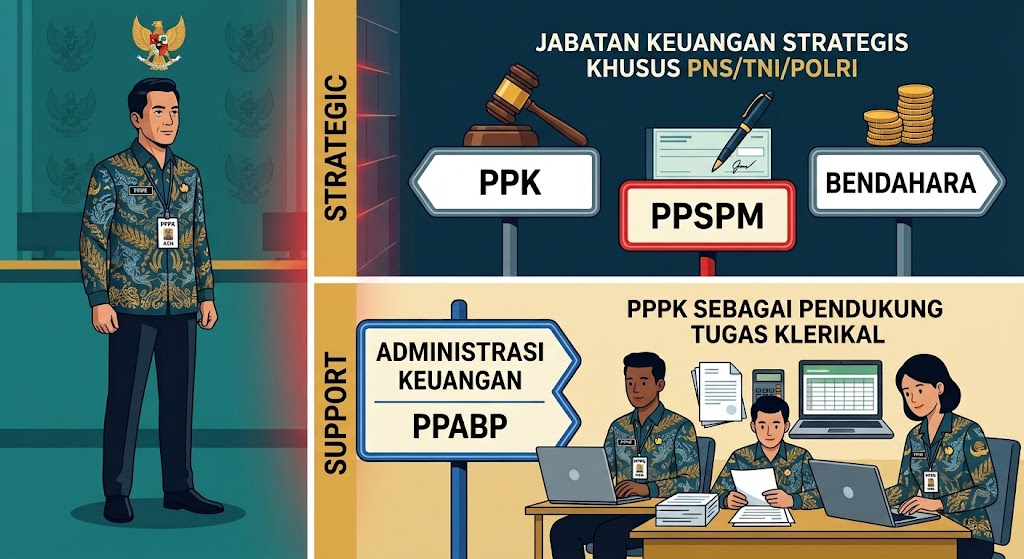 PPPK tidak dapat menjabat PPK/PPSPM, tetapi bisa sebagai PPABP dan Staf Keuangan untuk tugas klerikal.(poto: AI).