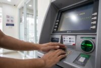 Kiat aman bertransaksi di ATM: Tutup rapat tombol PIN dengan tangan lain demi hindari bahaya kamera pengintai.(poto: AI).